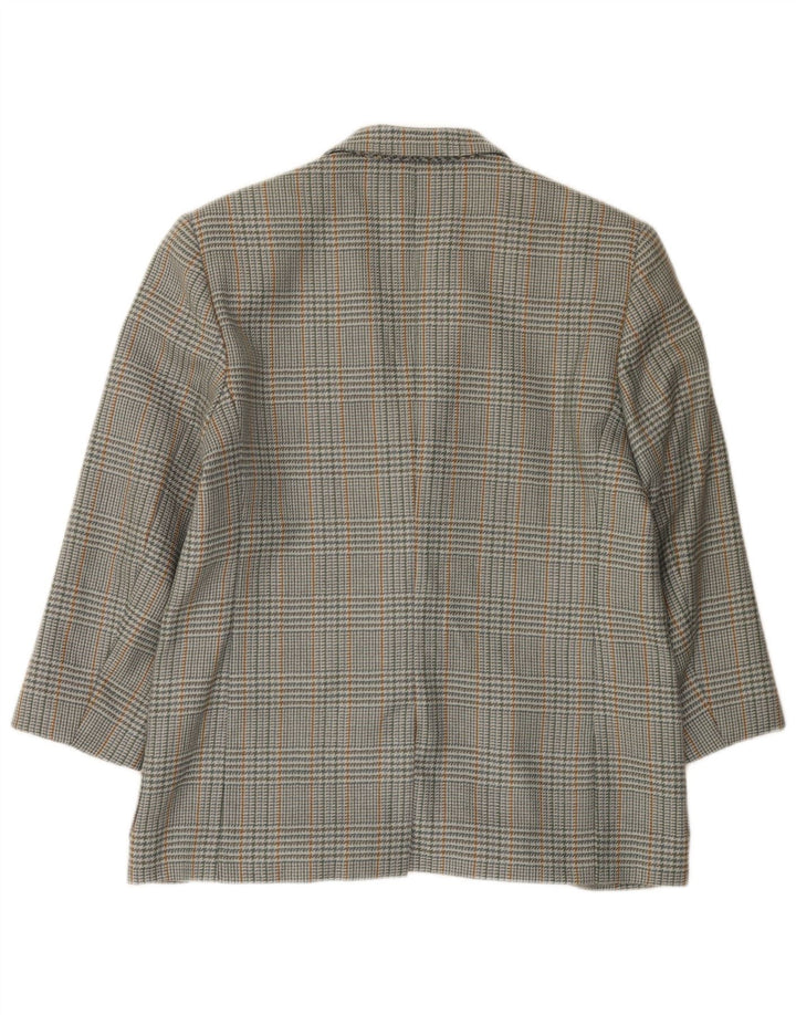 Vintage Womens 2 Button Blazer Jacket IT 46 Large Grey Houndstooth Wool