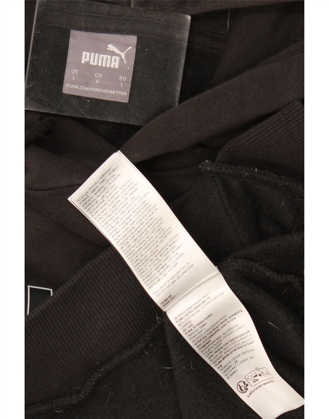 PUMA Mens Graphic Hoodie Jumper Large Black Cotton