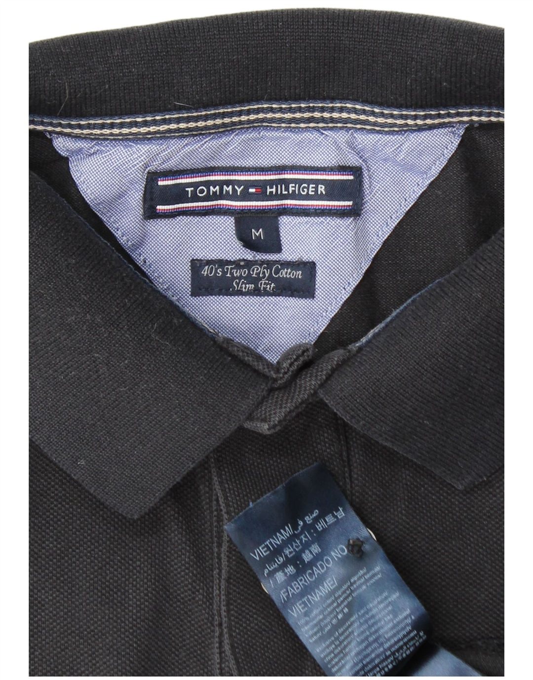 TOMMY HILFIGER Mens Slim Fit Polo Shirt Medium Navy Blue Cotton