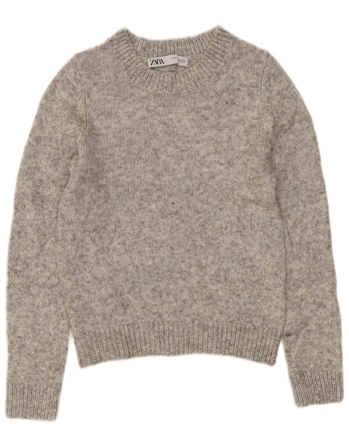 ZARA Womens Crop Crew Neck Jumper Sweater UK 12 Medium Grey Flecked