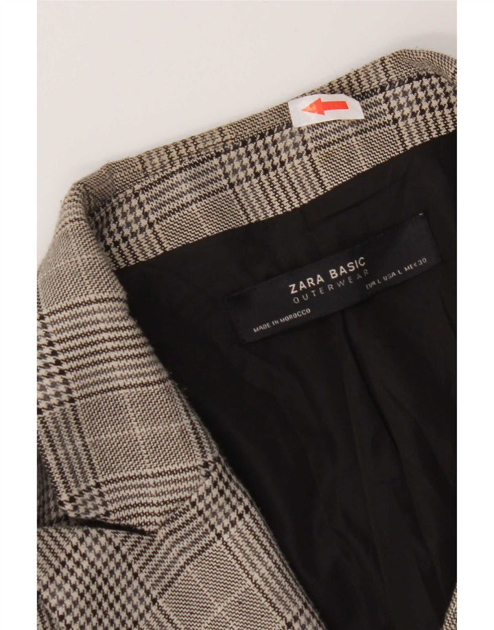 Zara Womens Double Breasted Coat UK 16 Large Grey Check Polyester