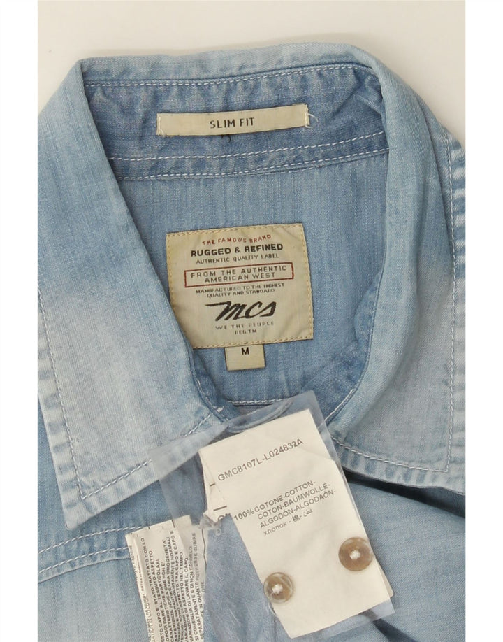 Marlboro Classics Mens Acid Wash Slim Fit Denim Shirt Medium Blue Cotton