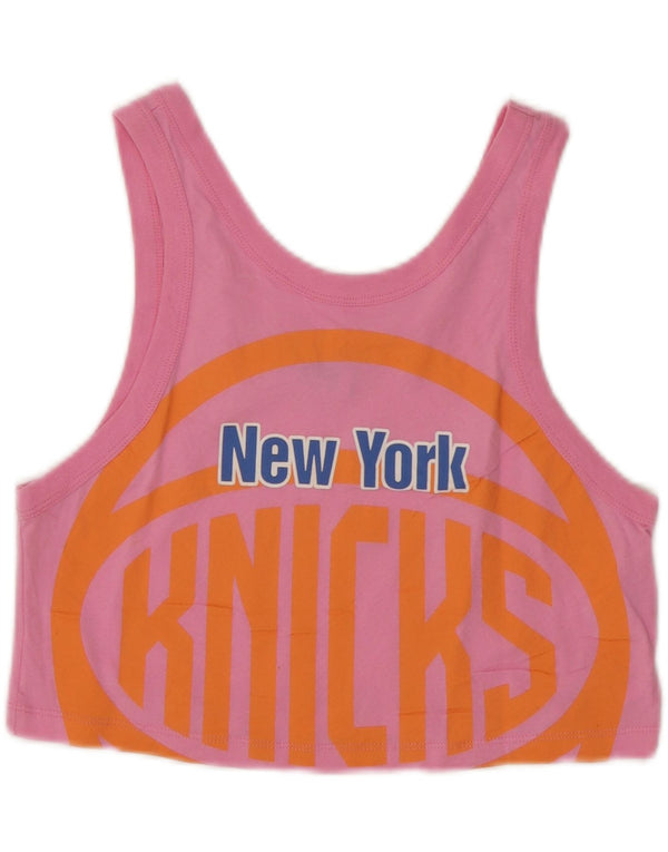 NBA Womens New York Knicks Crop Graphic Vest Top UK 10 Small Pink Cotton