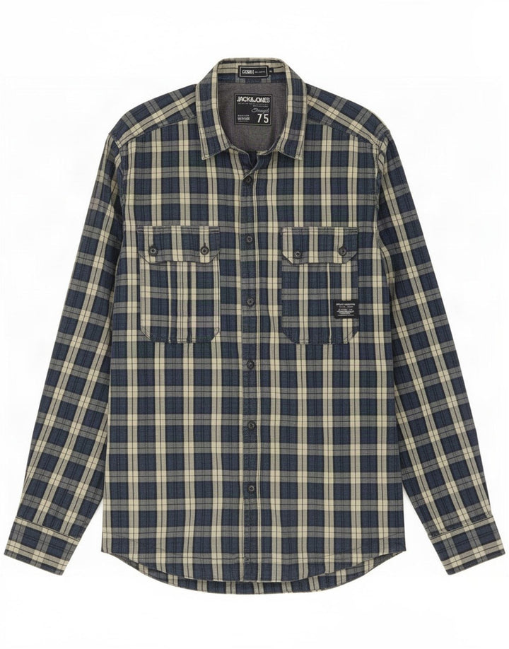 Jack & Jones Mens Shirt Medium Navy Blue Check Cotton