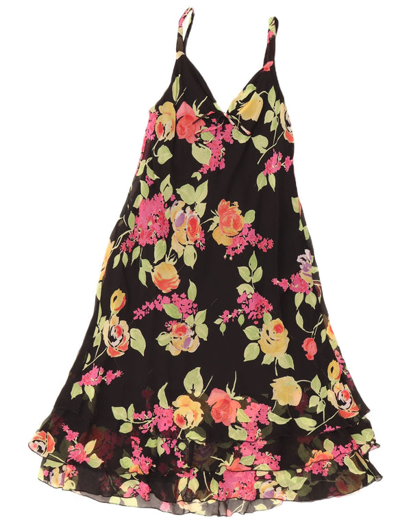 SUPERIOR Womens Slip Dress IT 44 Medium Black Floral Silk