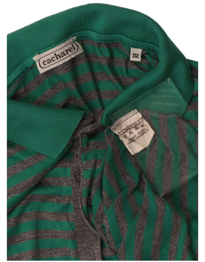 CACHAREL Mens Polo Shirt Small Green Striped Cotton