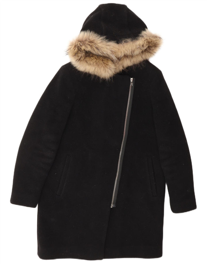 SANDRO Womens Hooded Overcoat EU 40 Medium Black Wool