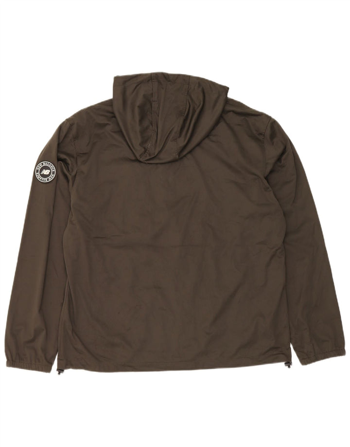 New Balance Mens Hooded Tracksuit Top Jacket Large Khaki Polyester