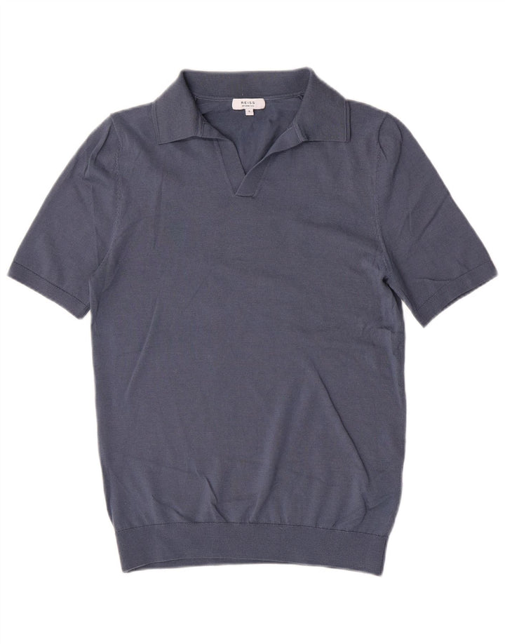 Reiss Mens Polo Shirt Small Blue Wool