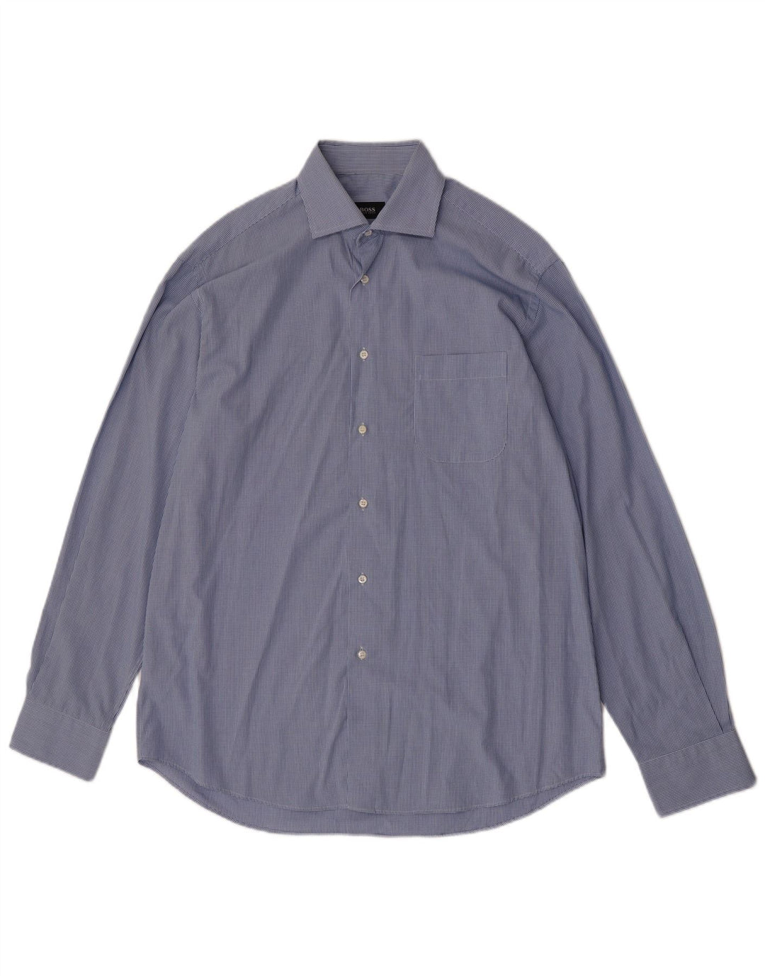 Hugo Boss Mens Shirt Size 41 16 Large Blue Gingham Cotton