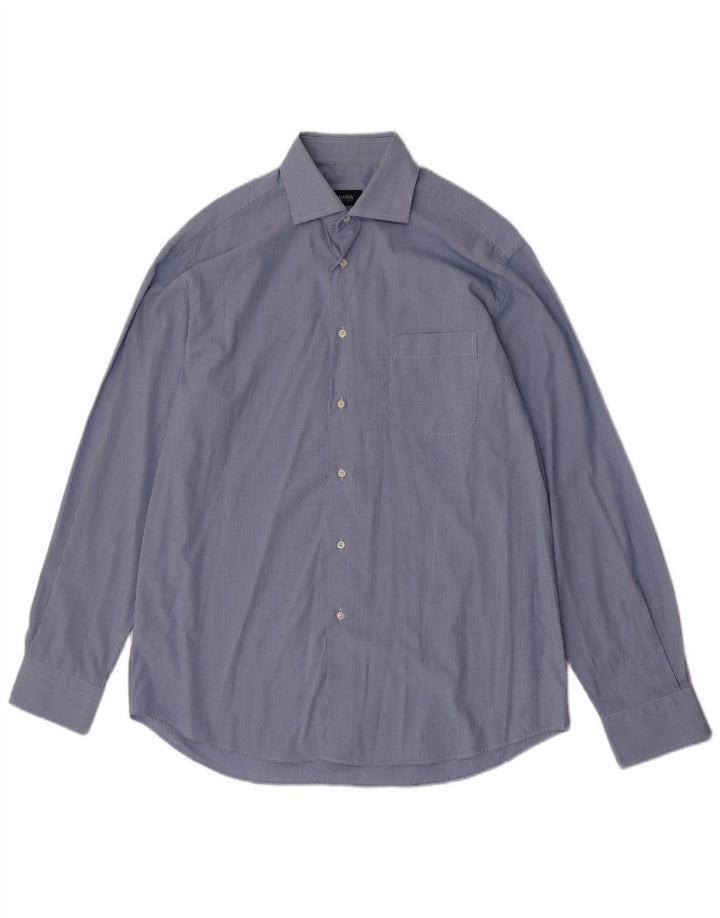 Hugo Boss Mens Shirt Size 41 16 Large Blue Gingham Cotton