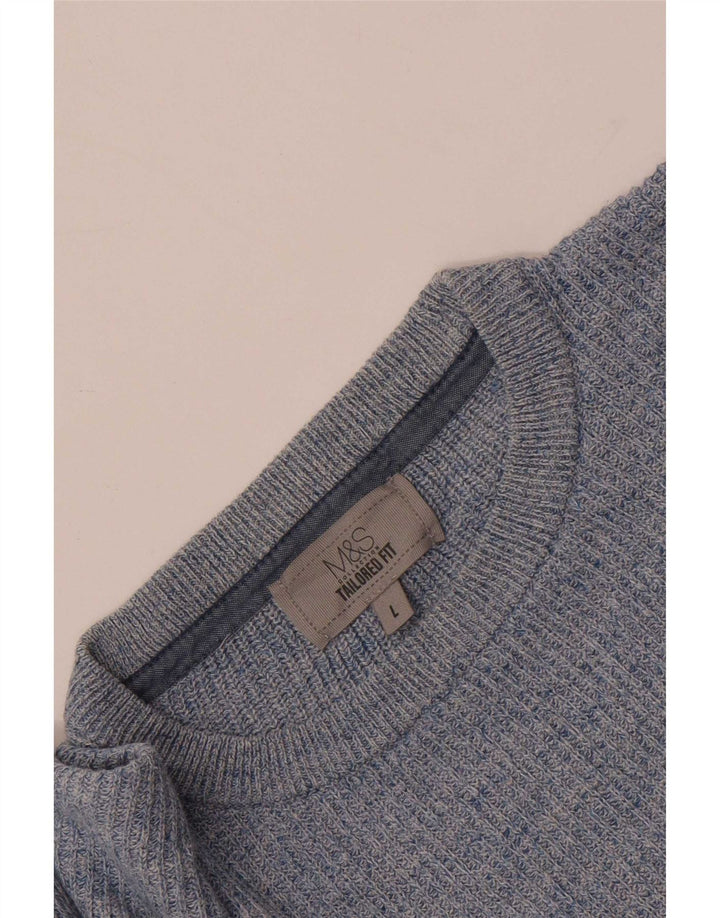 Marks & Spencer Mens Crew Neck Jumper Sweater Large Blue Flecked