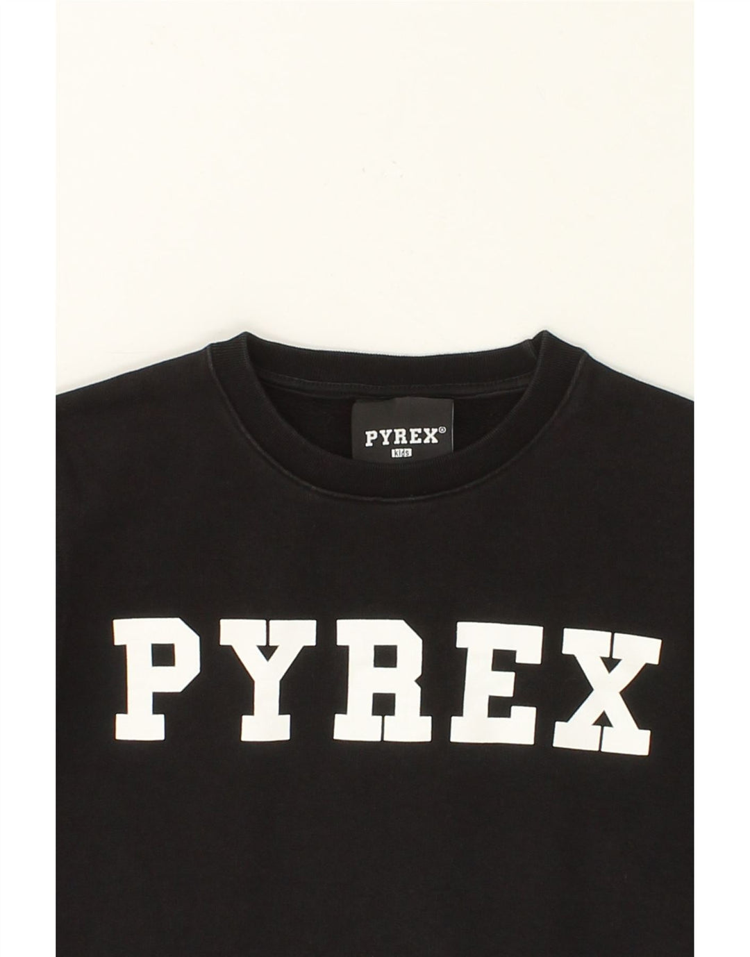 PYREX Boys Graphic Sweatshirt Jumper 8-9 Years Medium Black Cotton Vintage Pyrex and Second-Hand Pyrex from Messina Hembry 