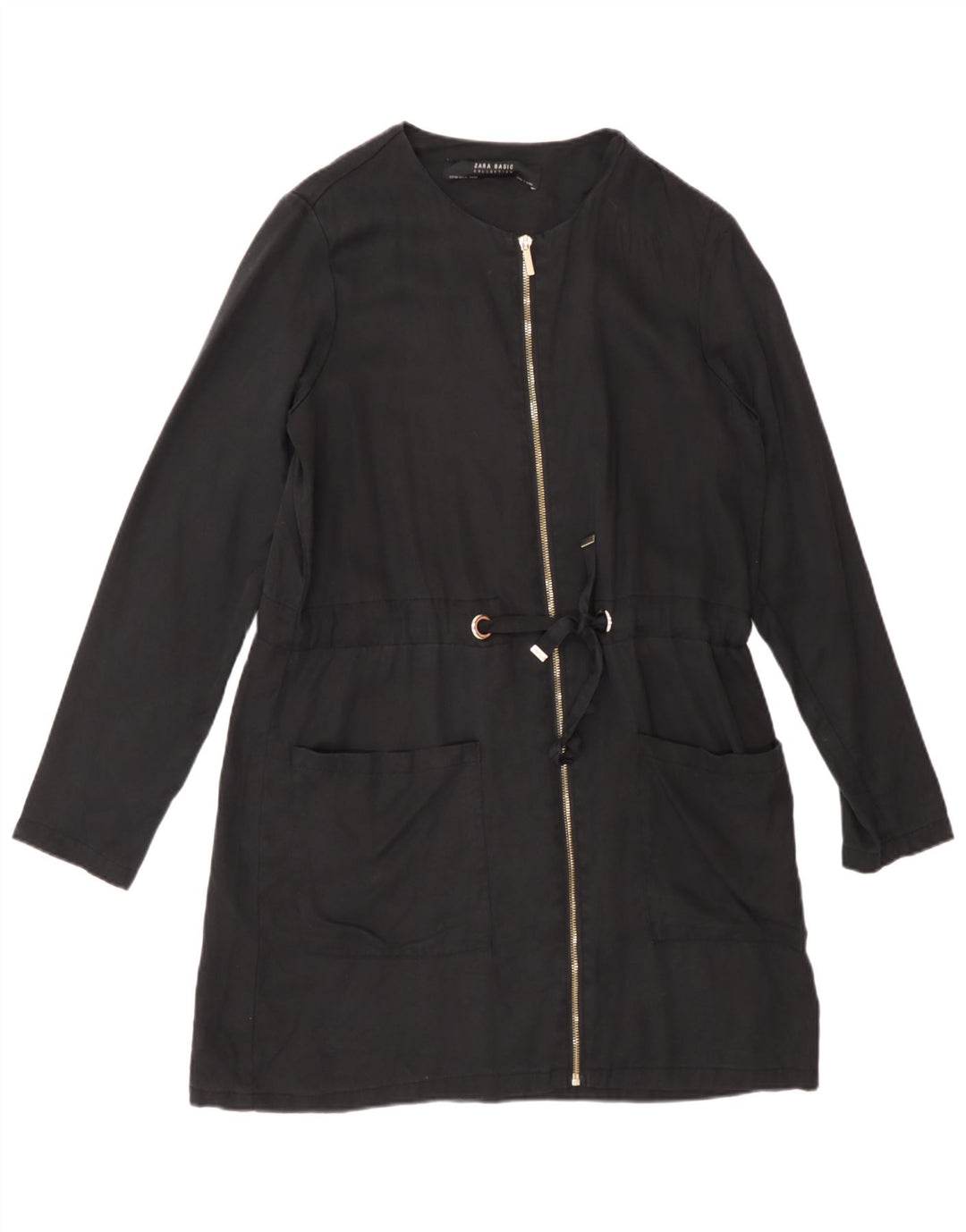 Zara Womens Full Zip Blazer Jacket UK 6 XS Black Lyocell