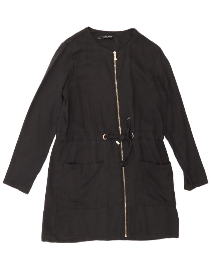 Zara Womens Full Zip Blazer Jacket UK 6 XS Black Lyocell