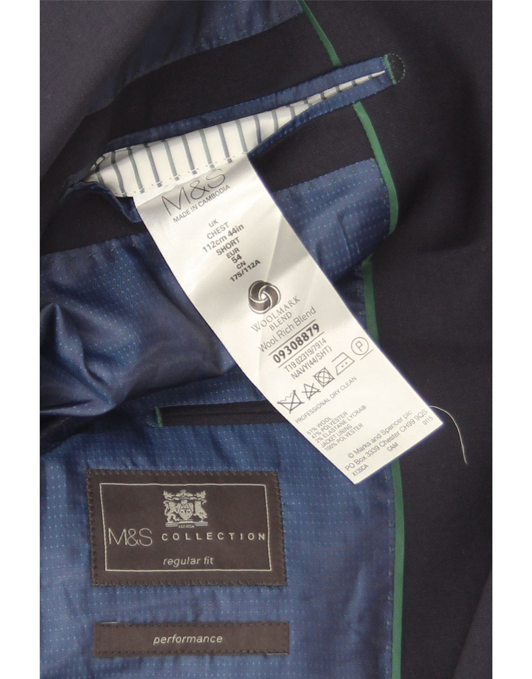 Marks & Spencer Mens 2 Button Blazer Jacket EU 54 2XL Navy Blue Wool