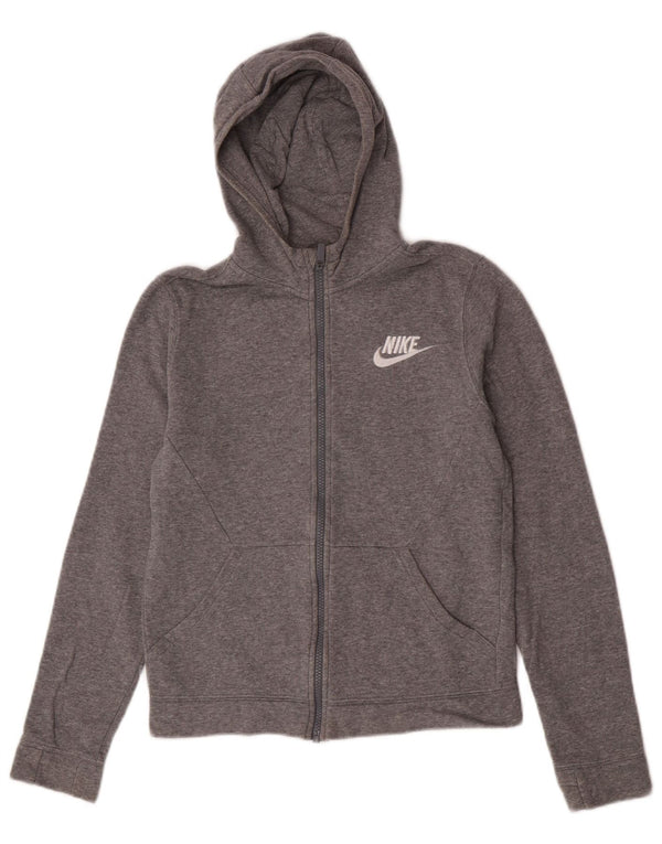 Nike Boys Zip Hoodie Sweater 12-13 Years Large Grey Cotton