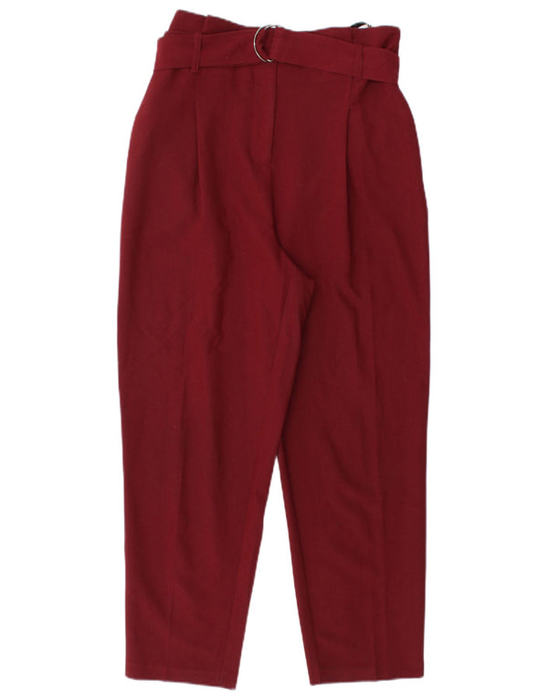 Topshop Womens High Waist Cropped Trousers UK 10 Small W28 L25 Burgundy