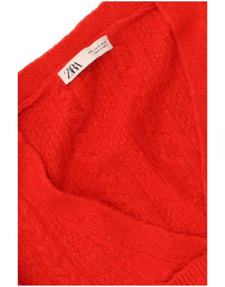Zara Womens Crop Oversized Cardigan Sweater UK 10 Small Red