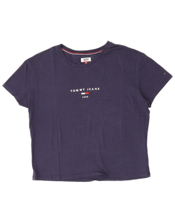 Tommy Hilfiger Womens Graphic T-Shirt Top UK 12 Medium Navy Blue Cotton
