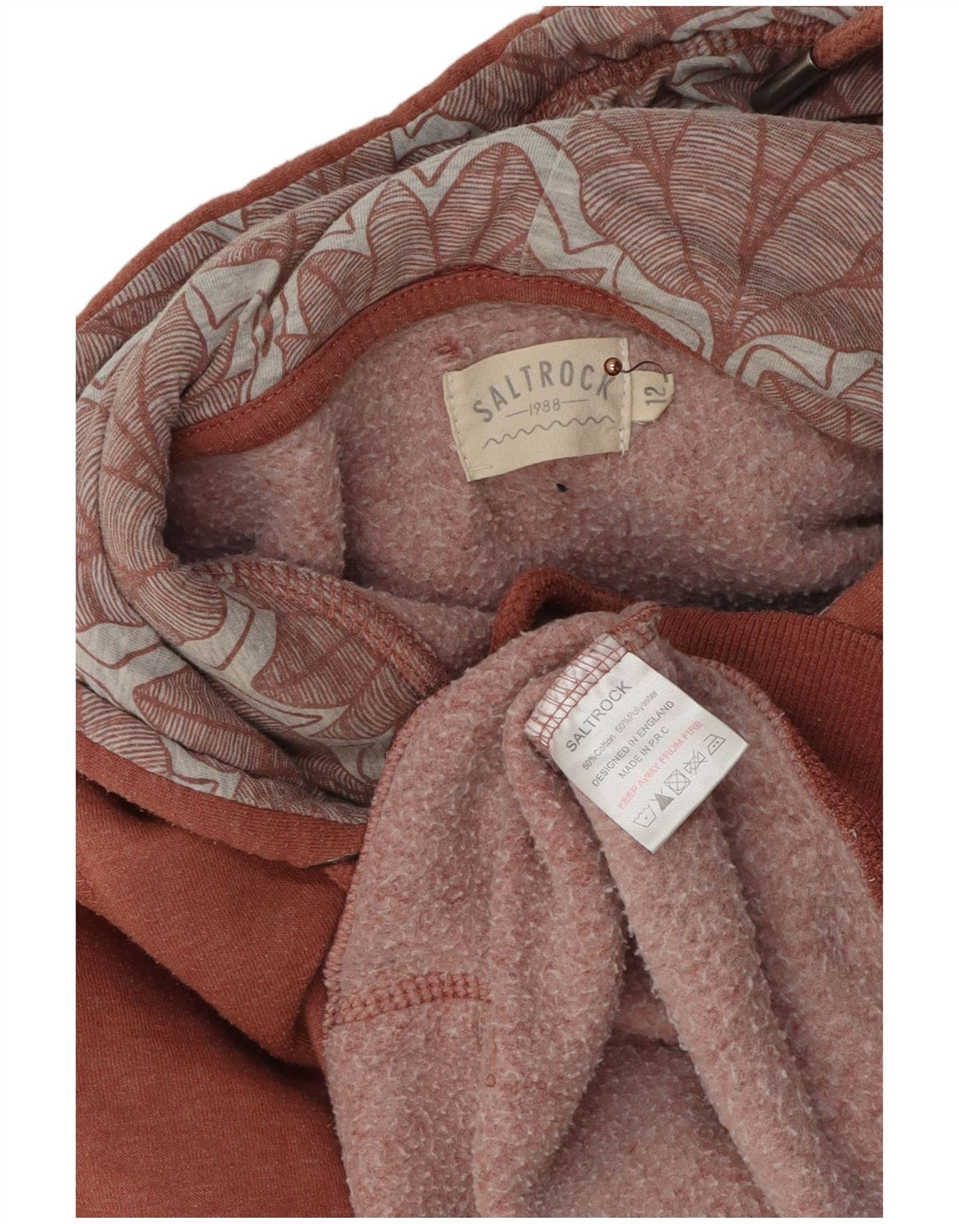 SALTROCK Womens Graphic Hoodie Jumper UK 12 Medium Maroon Flecked Cotton