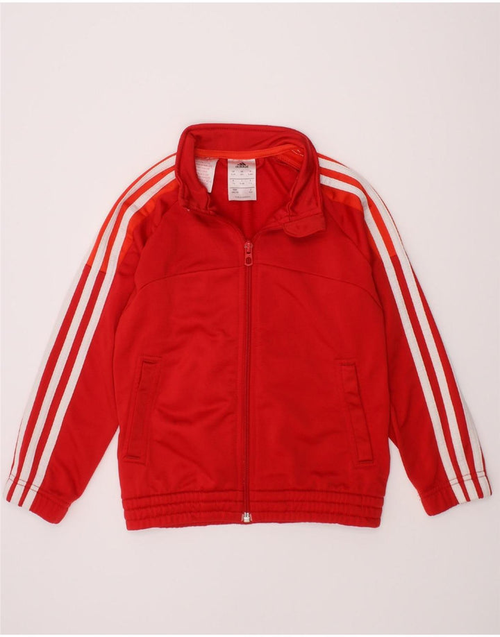 ADIDAS Girls Tracksuit Top Jacket 5-6 Years Red Polyester