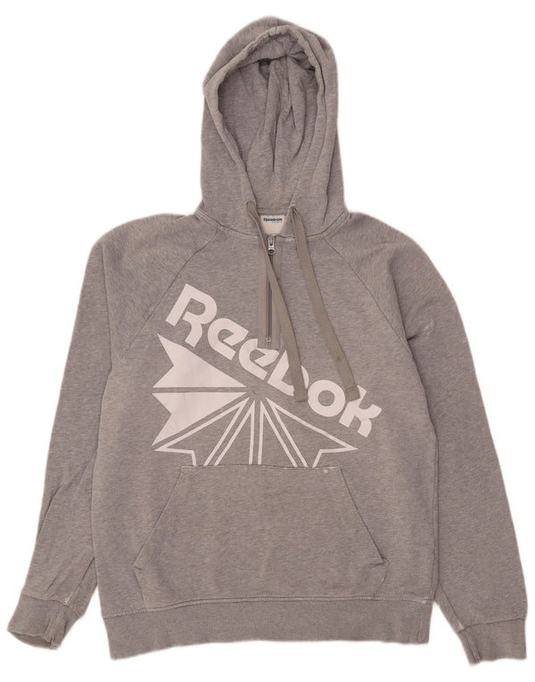 Reebok Mens Graphic Zip Neck Hoodie Jumper Medium Grey Flecked Cotton
