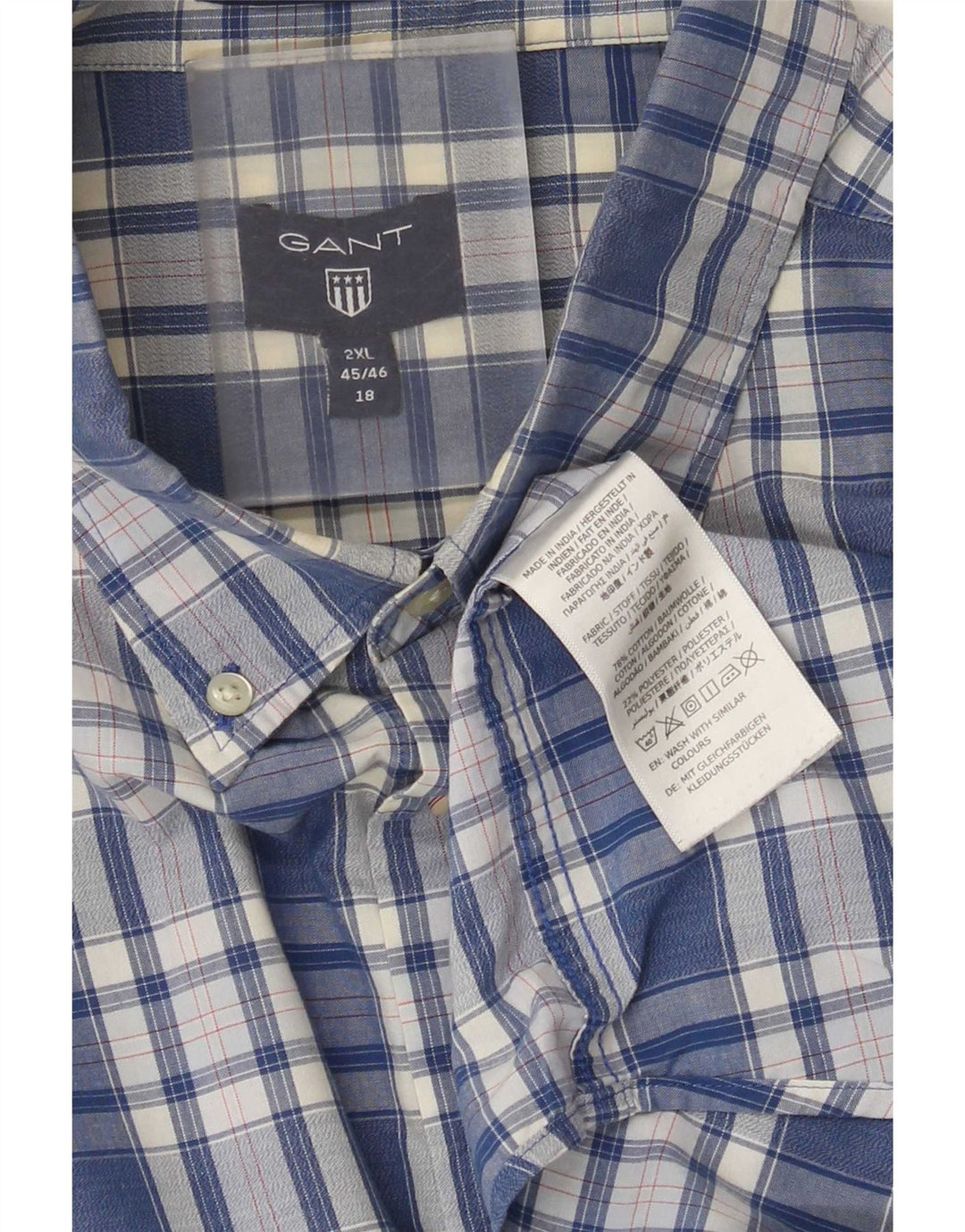 Gant Mens Shirt Size 45/46 18 2XL Blue Check Cotton