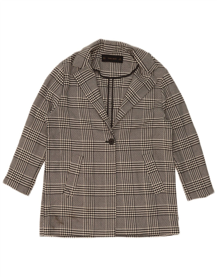 Zara Womens 1 Button Oversized Blazer Jacket UK 10 Small Black Houndstooth