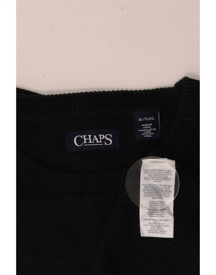 Chaps Mens Crew Neck Jumper Sweater XL Green Cotton
