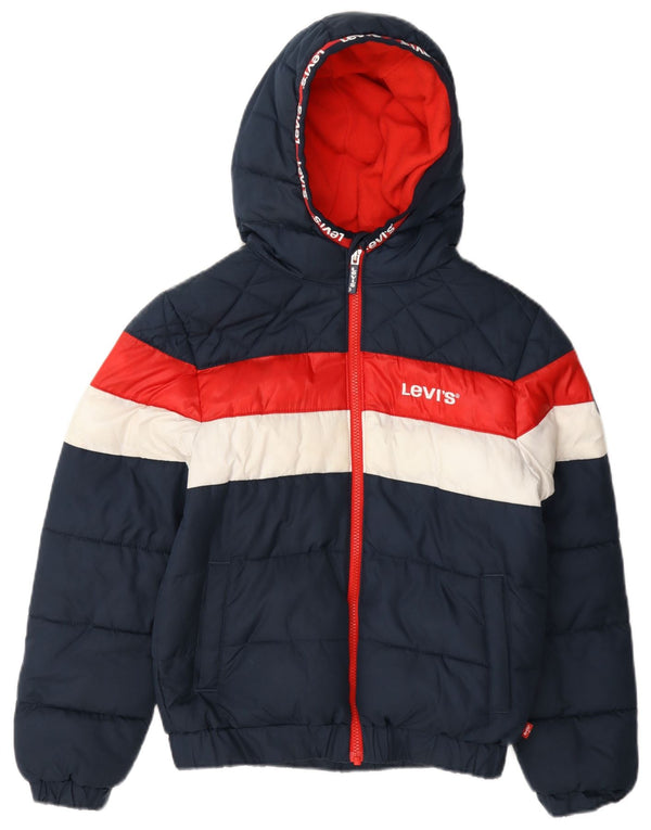 Levi's Boys Graphic Hooded Padded Jacket 11-12 Years Navy Blue Colourblock