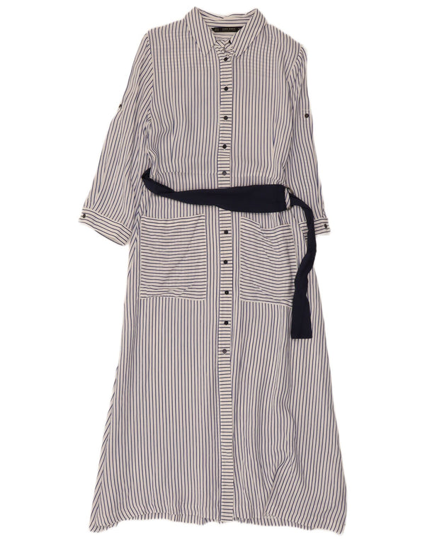 Zara Womens 3/4 Sleeve Shirt Dress UK 12 Medium White Pinstripe