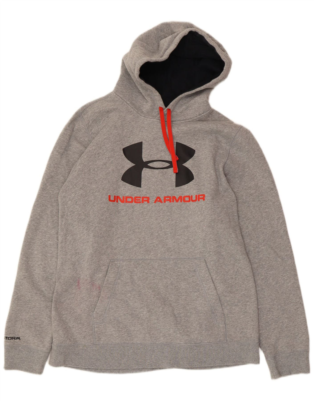 UNDER ARMOUR Mens Graphic Hoodie Jumper Large Grey Flecked Cotton