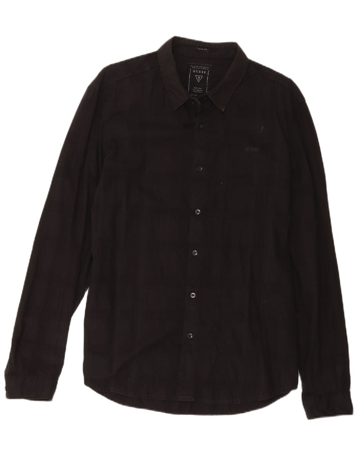 Guess Mens Slim Fit Shirt Large Black Check Cotton