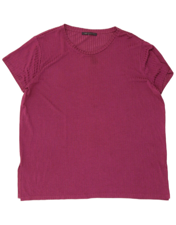 Marks & Spencer Womens T-Shirt Top UK 18 XL Purple Pinstripe Viscose