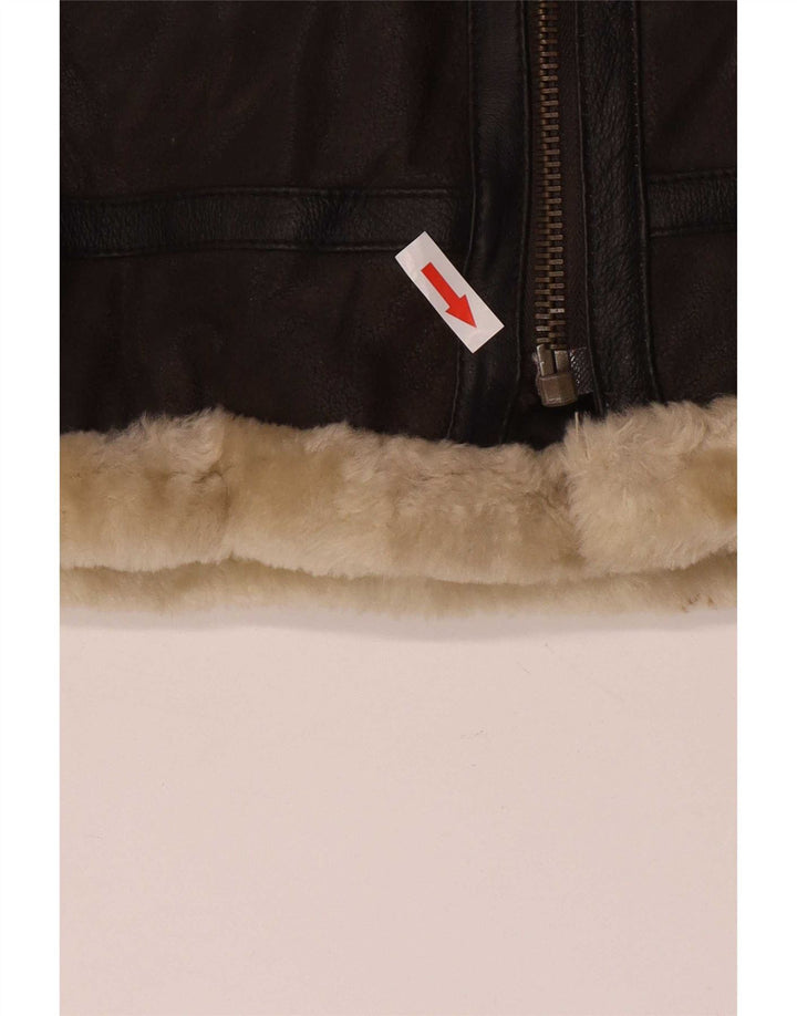 Conbipel Womens Shearling Jacket UK 16 Large Brown Leather