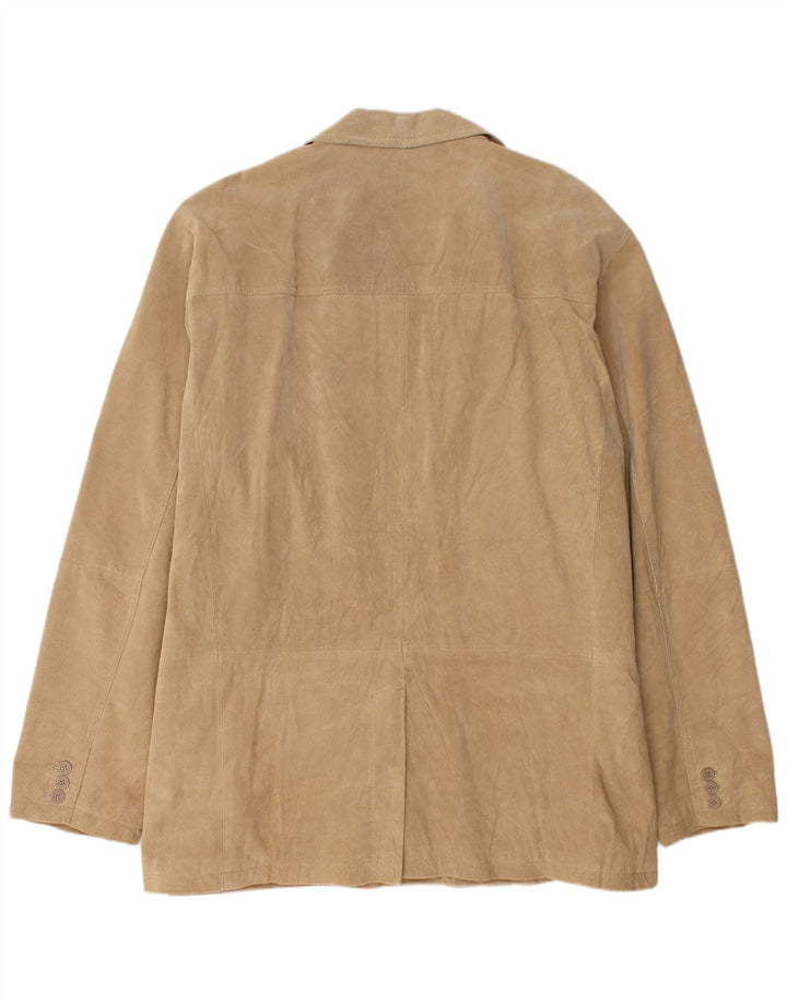 Vintage Mens 2 Button Suede Blazer Jacket UK 46 3XL Beige Leather