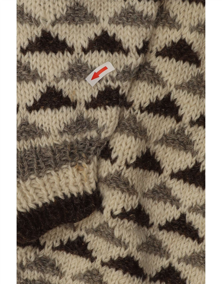Vintage Mens Crew Neck Jumper Sweater Medium Off White Geometric