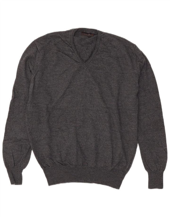 Zara Mens V-Neck Jumper Sweater XL Grey