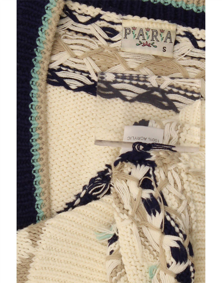 VINTAGE Womens Oversized Cardigan Sweater UK 10 Small Off White Geometric