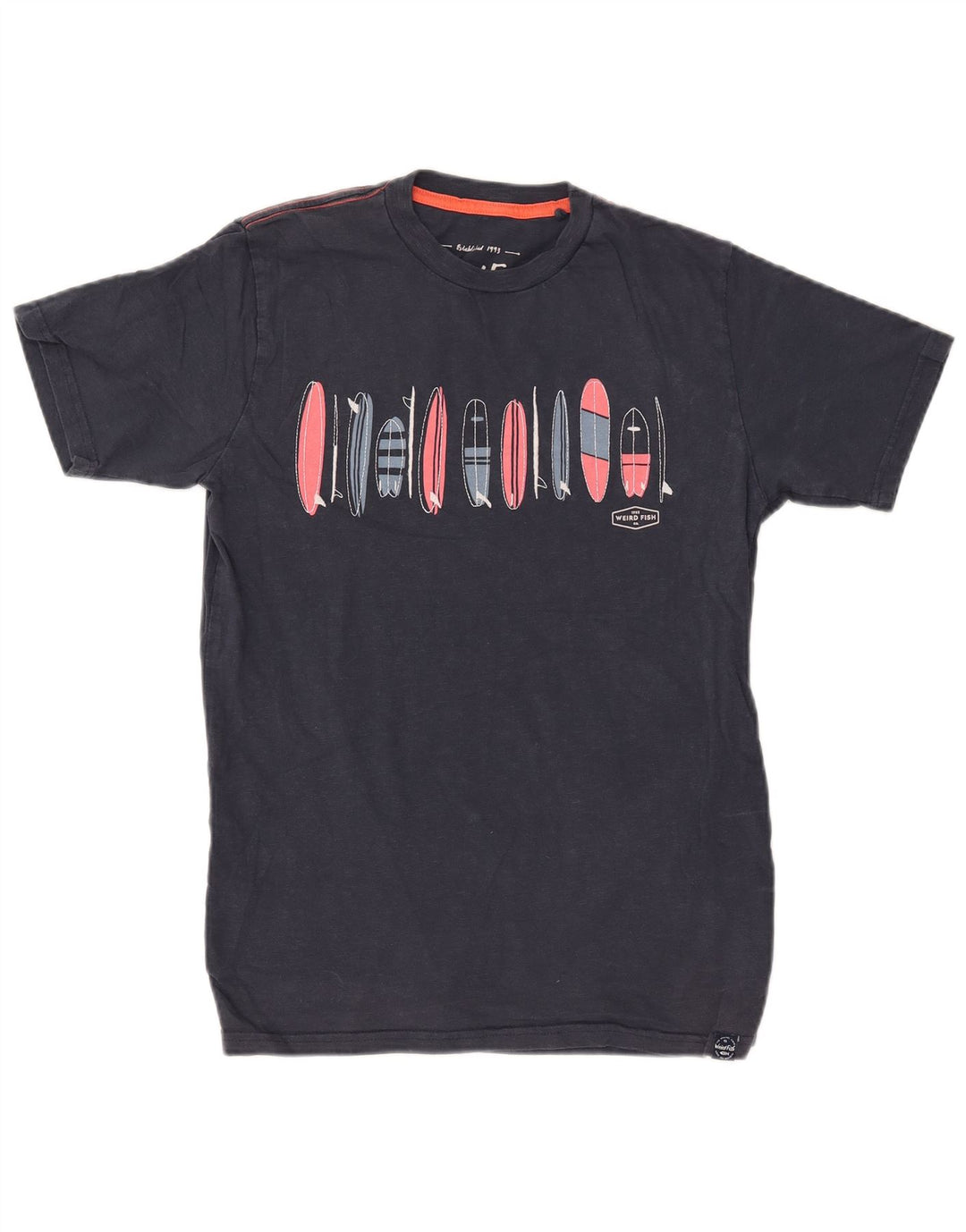 WEIRD FISH Mens Graphic T-Shirt Top Small Navy Blue Cotton