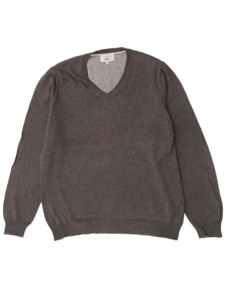 Marks & Spencer Mens Regular Fit V-Neck Jumper Sweater Medium Grey Flecked