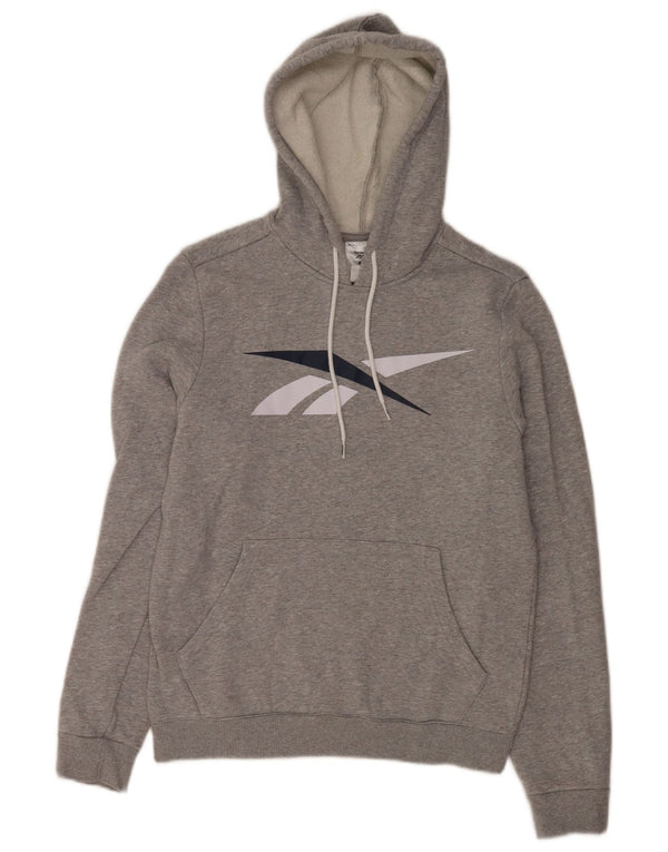 Reebok Mens Graphic Hoodie Jumper XS Grey Flecked Cotton