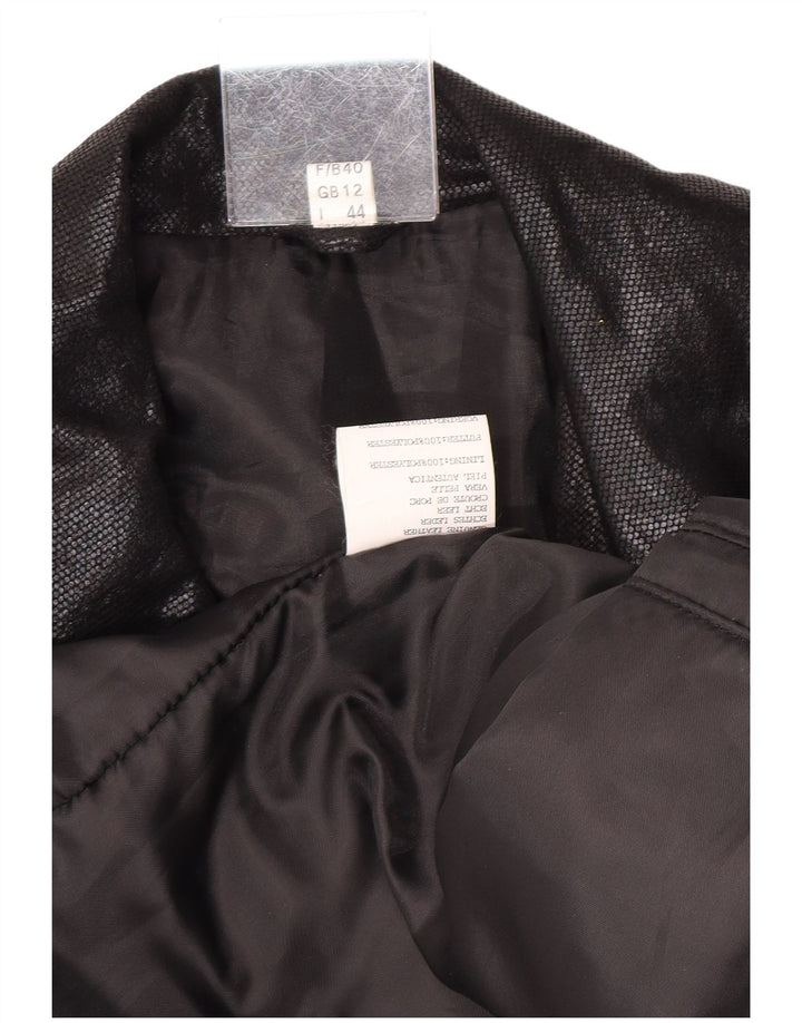 Vintage Womens Suede Overcoat UK 12 Medium Blue Colourblock Leather