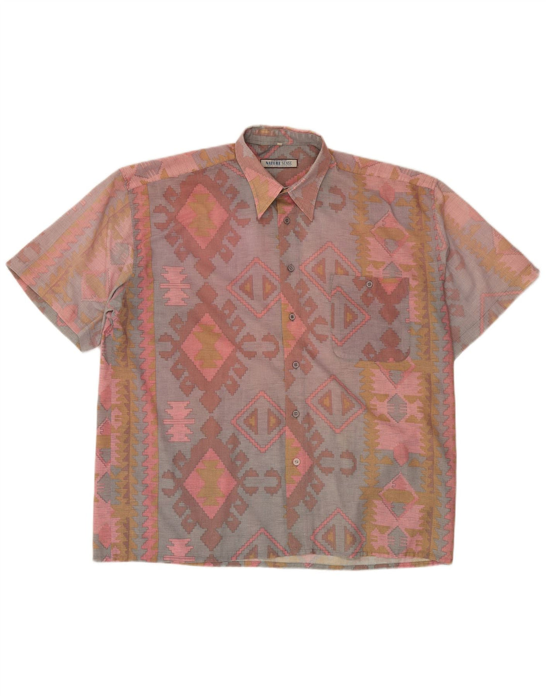 VINTAGE Mens Short Sleeve Shirt XL Multicoloured Geometric Polyester