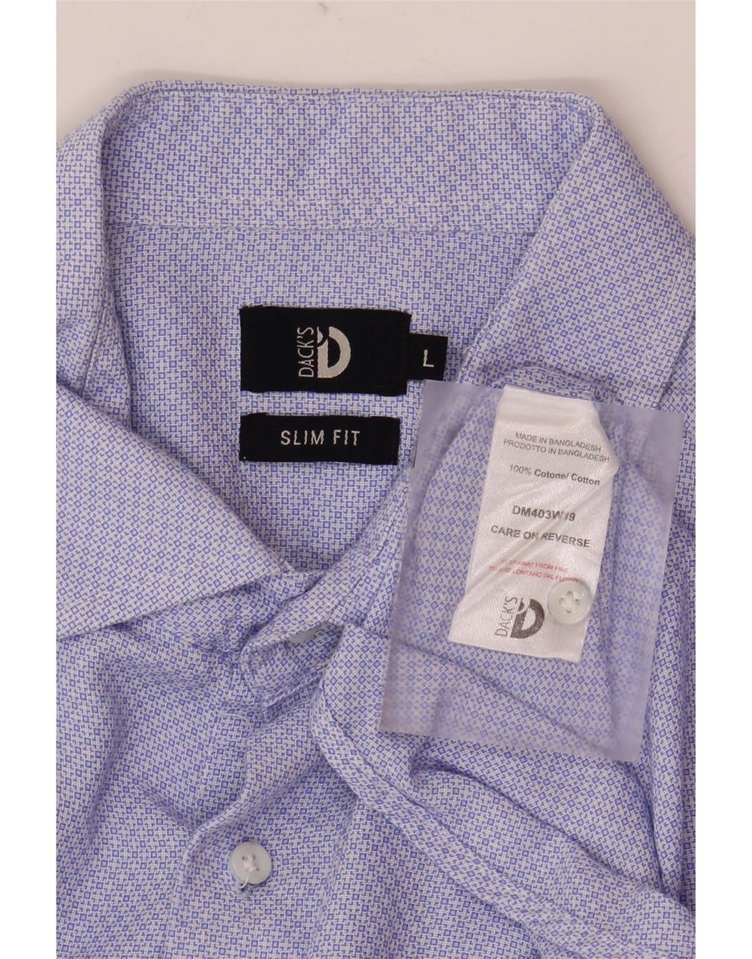Dack's Mens Slim Fit Shirt Large Blue Argyle/Diamond Cotton