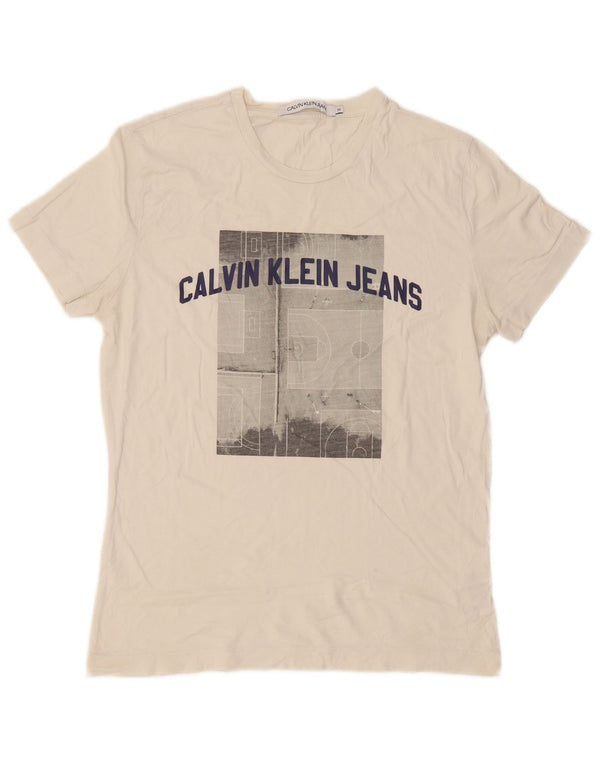 Calvin Klein Jeans Mens Graphic T-Shirt Top Medium White Cotton