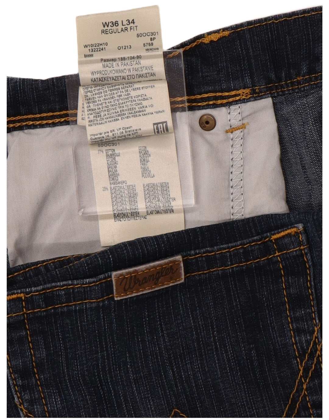 Wrangler Mens Regular Fit Straight Jeans W36 L34 Blue Cotton