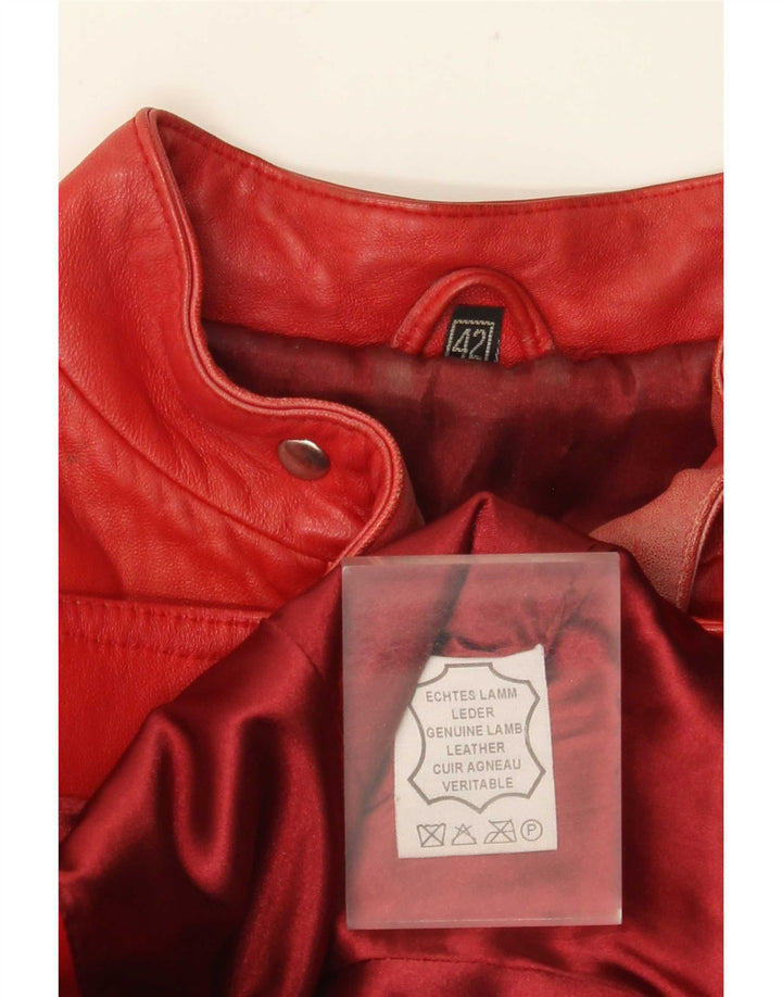 VINTAGE Womens Crop Leather Racer Jacket IT 42 Medium Red Leather