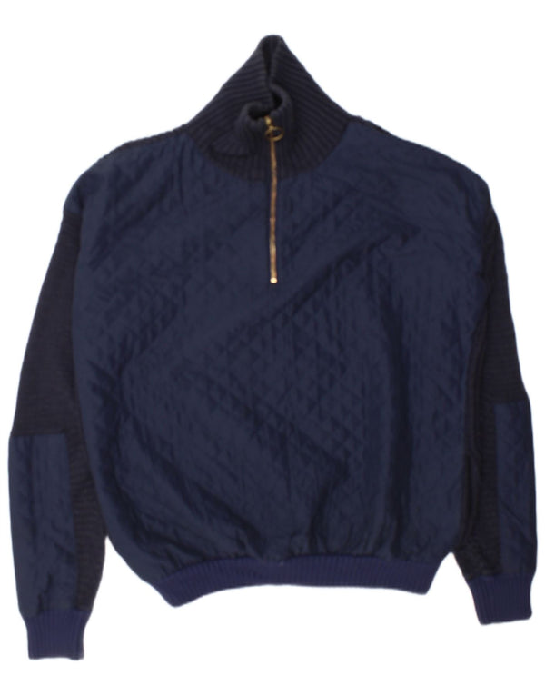 Topshop Womens Oversized Zip Neck Jumper Sweater UK 12 Medium Navy Blue